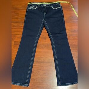 Dark Blue Flare Jeans with Contrast Stitching